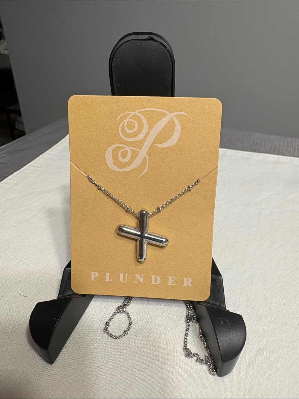 Plunder Polished Silver Cross Pendant Necklace